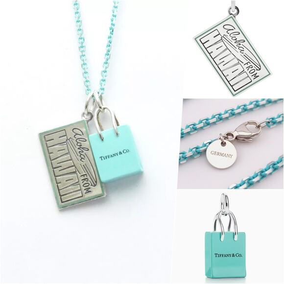 LIMITED EDITION Tiffany & Co Blue Enamel Chain Hawaii Postcard Shopping Bag MINT